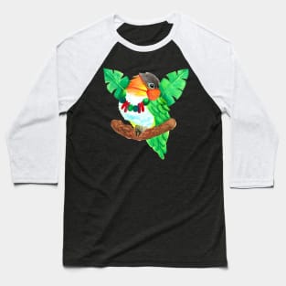 Caique Parrot Wears Face Mask Watercolor Baseball T-Shirt